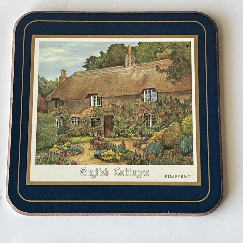 Vintage Pimpernel English Cottages Coaster Set of 6 Cork Backed Made In England
